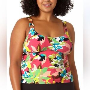 NWT Anne Cole Sz 16 Women’s Pink Flora O-Ring Padded Tankini Swim Top Ret $90!